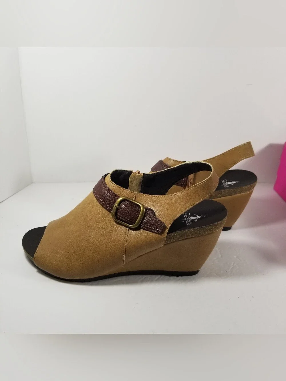 Corkys Music Wedge Sandals Women's Size 11 Peep Toe Slingback Side Zip Shoes New